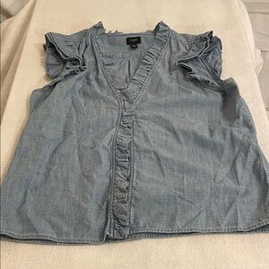 J. Crew Chambray Ruffle V-Neck Sleeveless Top - Light Blue